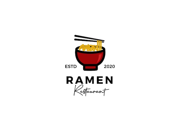 Modello di progettazione del logo del ristorante giapponese ramen noodle.