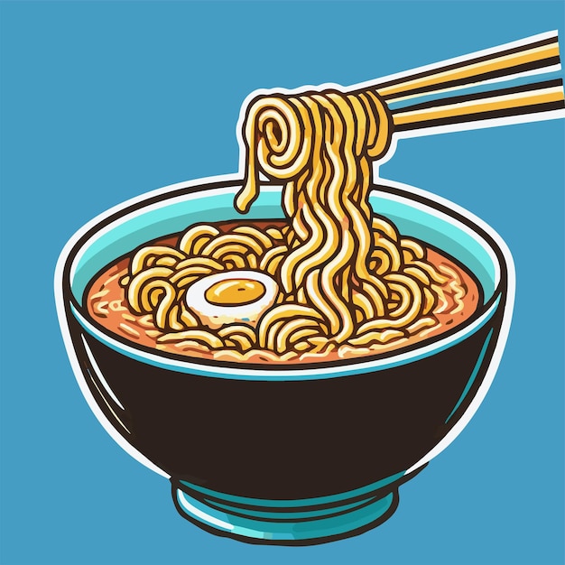 마스코트 로고 또는 스티커를 위한 일본 라면 국수 그릇 만화 그림