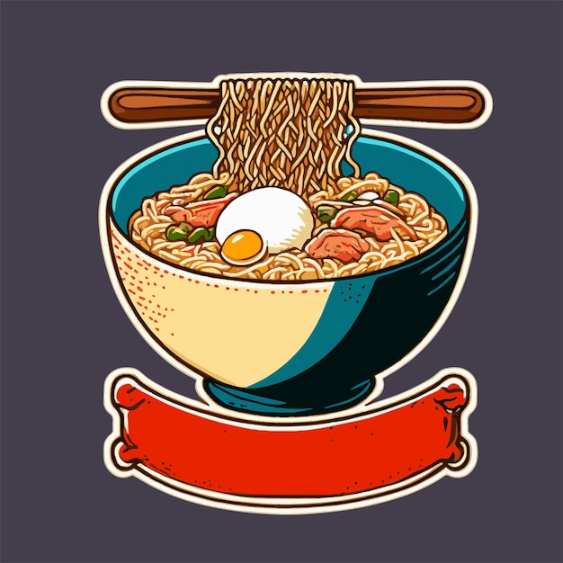 Japanese Ramen noodles Bowl Cartoon Illustration for mascot logo or sticker