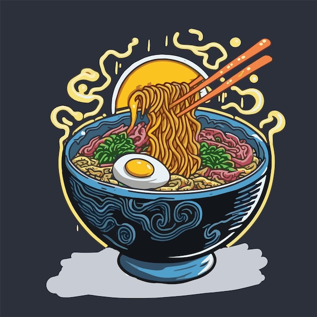 Японская лапша Ramen Bowl Cartoon Illustration для логотипа талисмана или наклейки