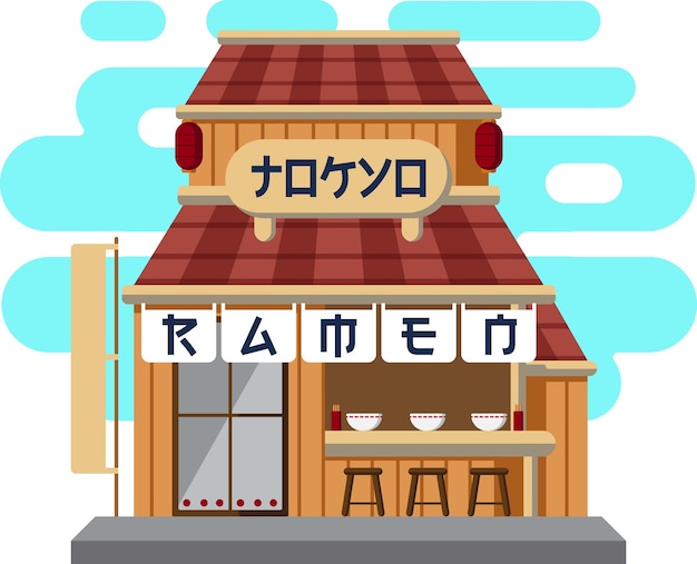 Negozio di ramen giapponese con illustrazione design piatto