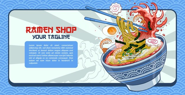 Японский шаблон веб-баннера ramen с пустым пространством для текста