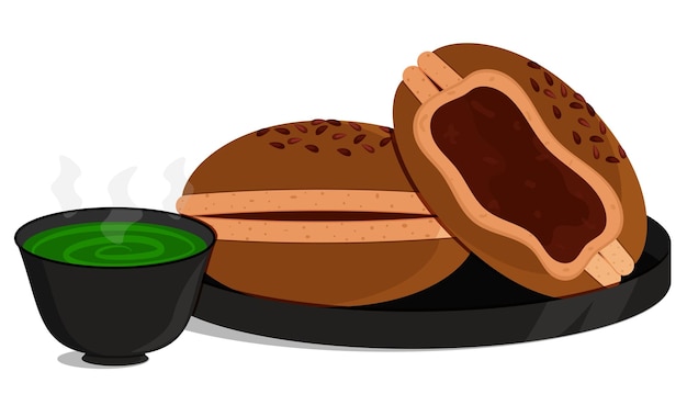 Японские булочки с красной фасолью, подаются с листовым зеленым чаем