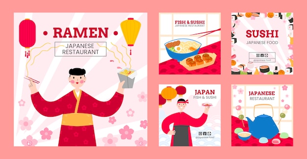 japanese restaurant instagram post set