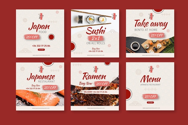 Vector japanese restaurant instagram posts template