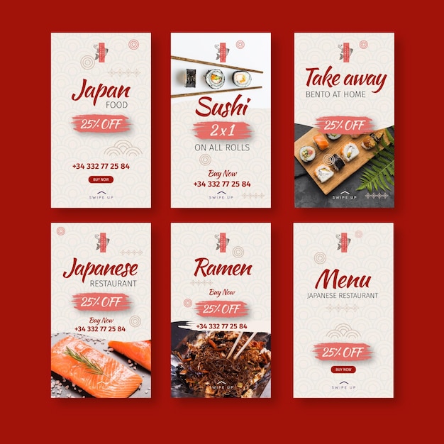 ベクトル 和食レストランinstagram stories template