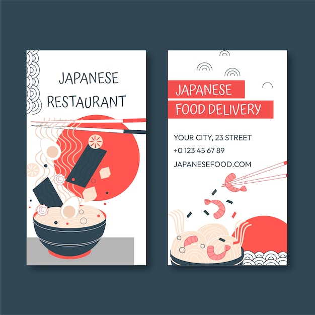 Vector japanese restaurant  vertical business card template