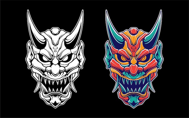 Japanese samurai mask vector illustration set bundle