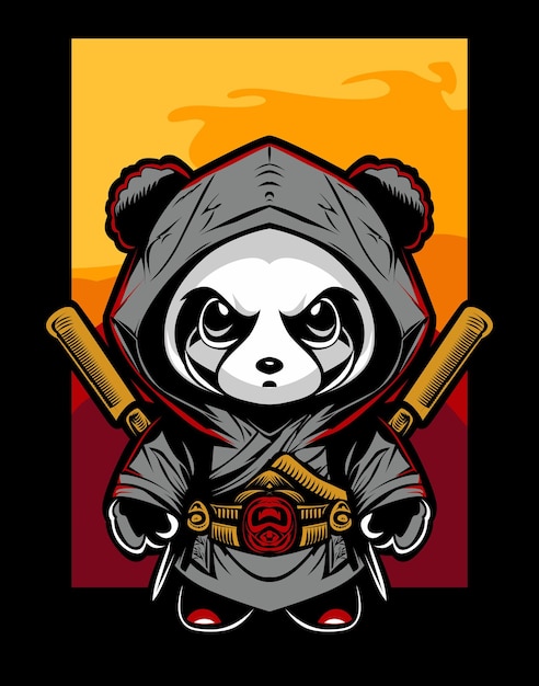 Vector japanese samurai panda with katana sword vector illustration