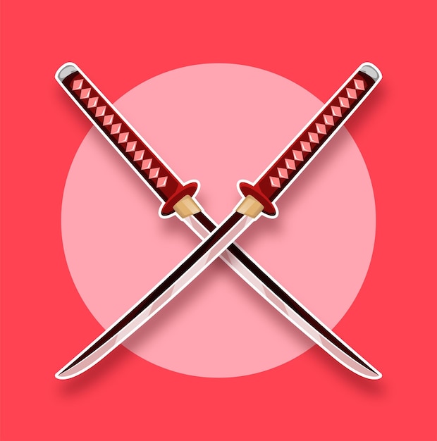 Японский самурайский меч в мультяшном стиле