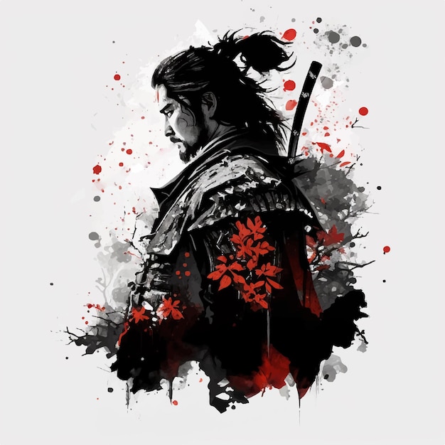 Вектор Японский самурай воин цифровая живопись
