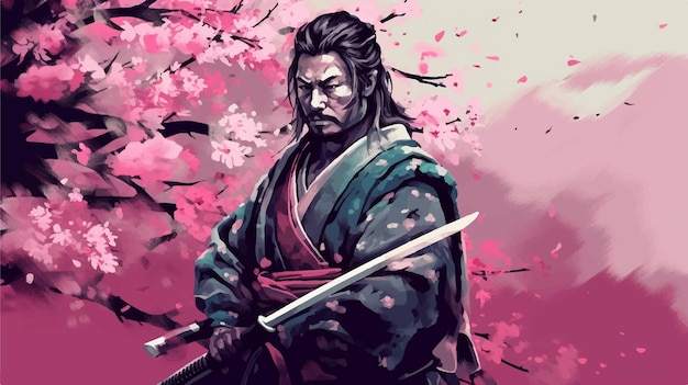 Vettore pittura digitale del guerriero samurai giapponese