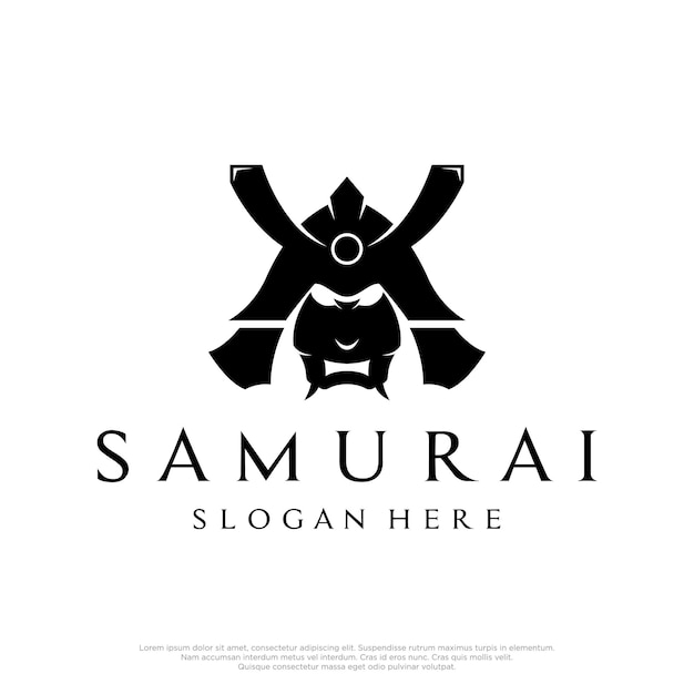 Casco guerriero samurai giapponese design del logotipo con moderna illustrazione vettoriale modificabile