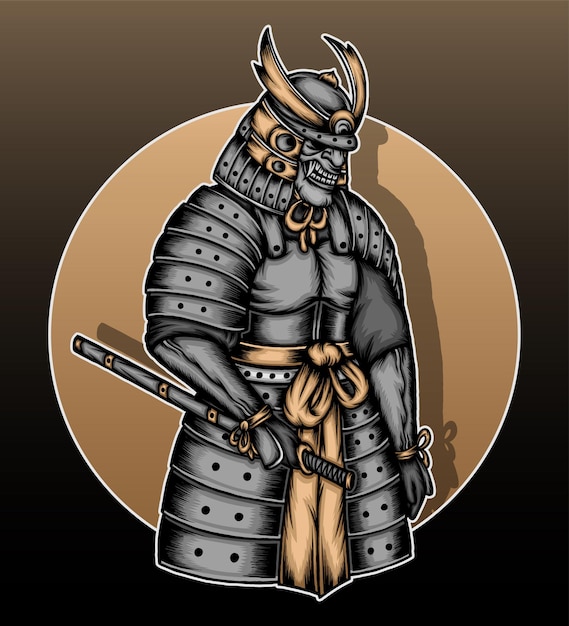 Japanese samurai warrior illustration. 