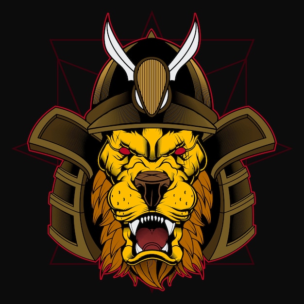 Vector japanese samurai warrior with lion head