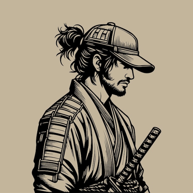 japanese samurai with katana samurai katana hand drawn vector illustration