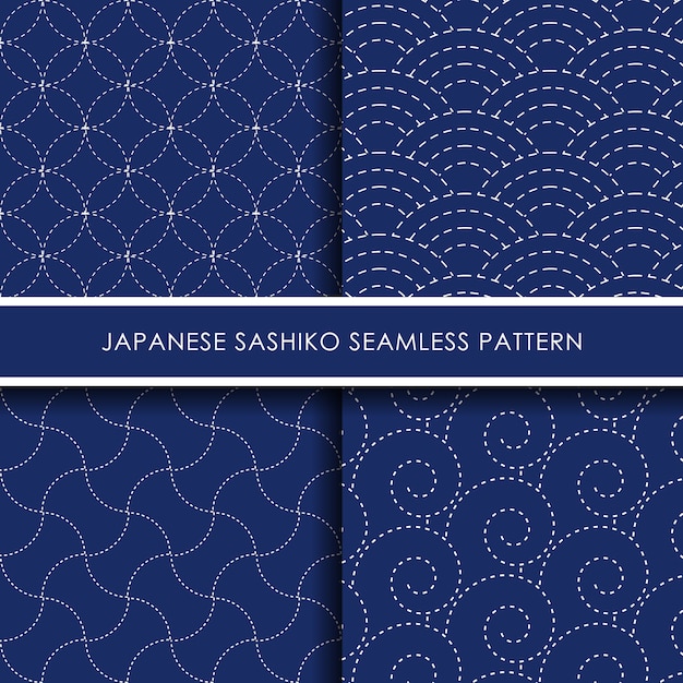 Japanese sashiko seamless pattern  set