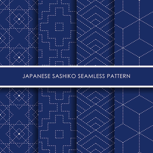 Japanese sashiko seamless pattern  set