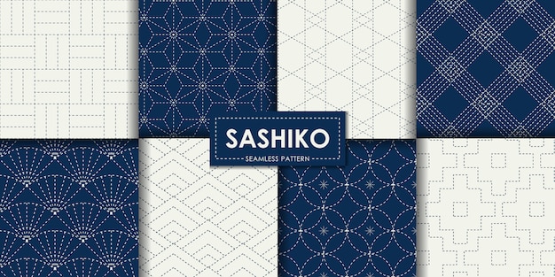 Japanese sashiko seamless pattern vector collection