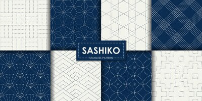 Japanese sashiko seamless pattern vector collection