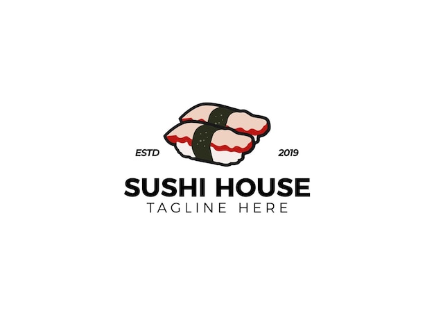 Japanese seafood and sushi logo design template.