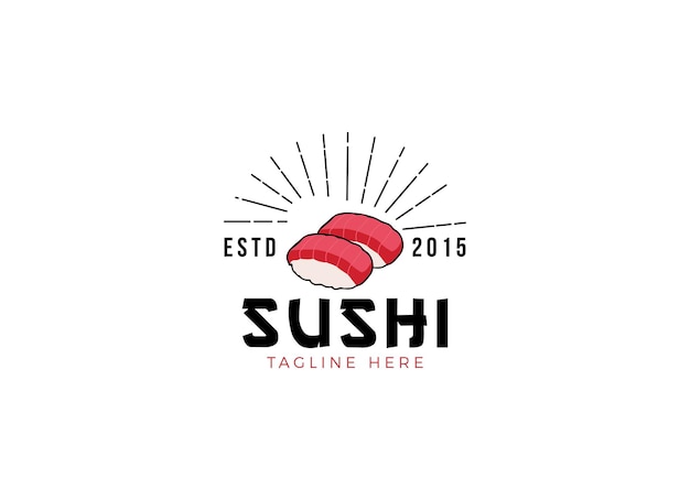 Modello di progettazione del logo giapponese di pesce e sushi.