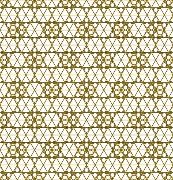 Japanese seamless Kumiko pattern in golden silhouette with thick lines.