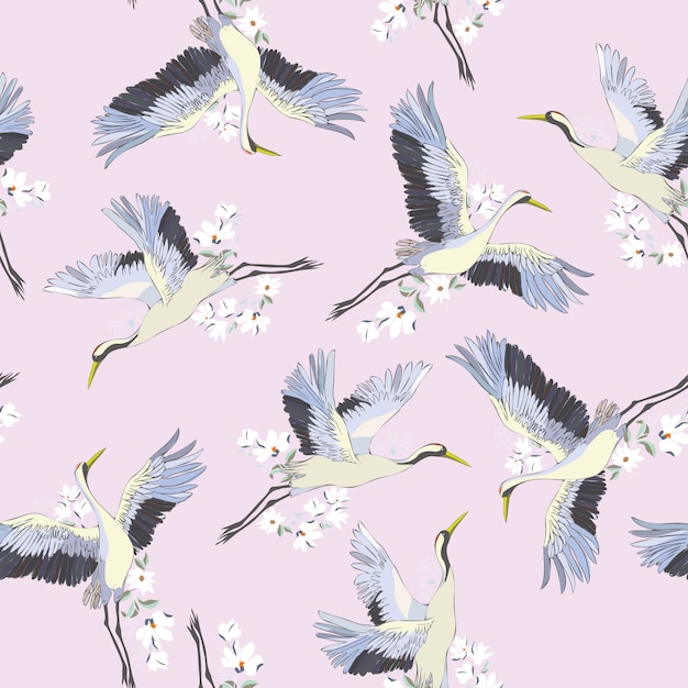 Japanese seamless pattern of birds