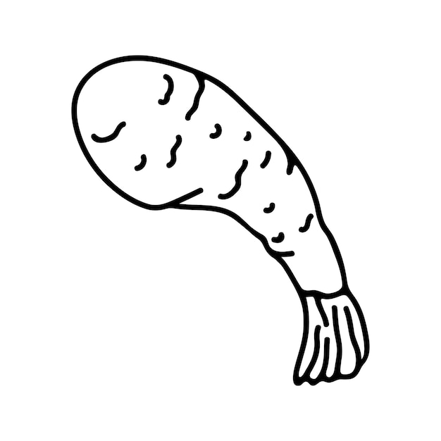 Japanese shrimp tempura in hand drawn doodle style Asian food for restaurants menu