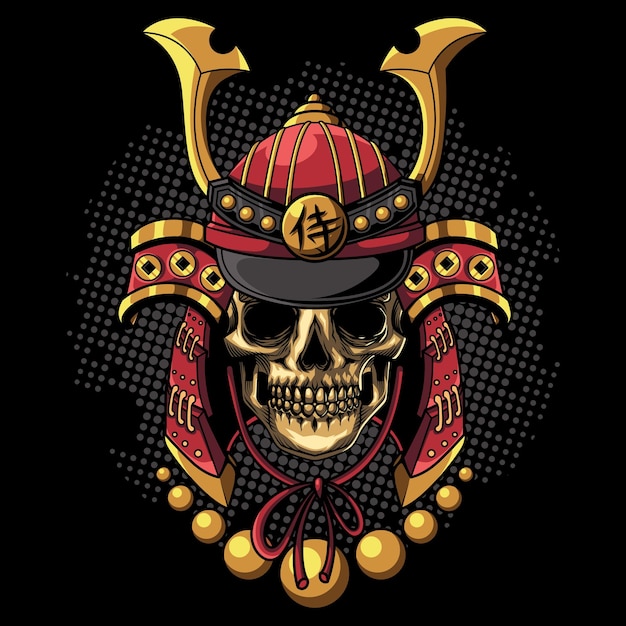 Japanese skull samurai illustration