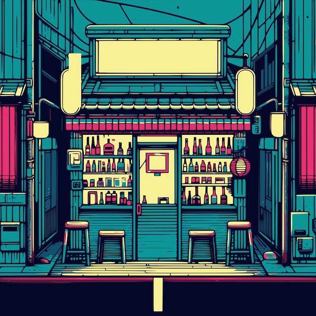 Vector japanese small local bar at night vector illustration