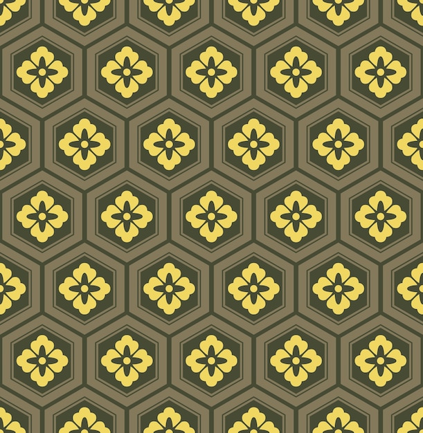 Japanese style retro vintage seamless pattern polygon flower