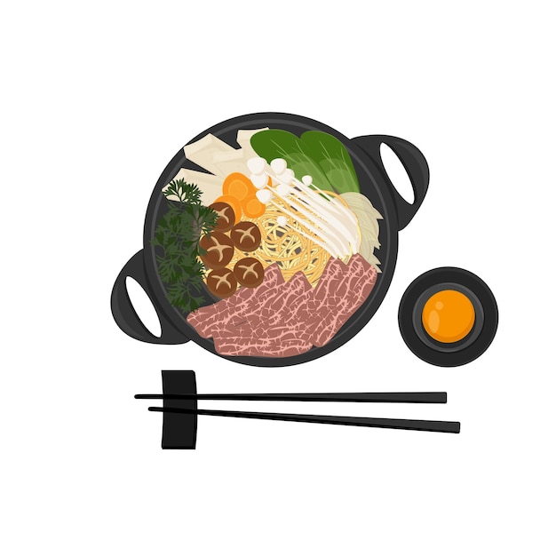 Sukiyaki giapponese in un logo di illustrazione di pentola calda