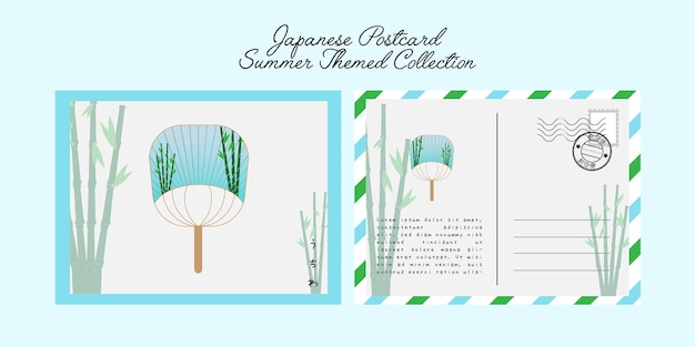 Japanese summer Postcard traditional fan with bamboo design