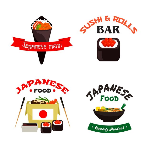 Vector japanese sushi and asian food isolated icon set