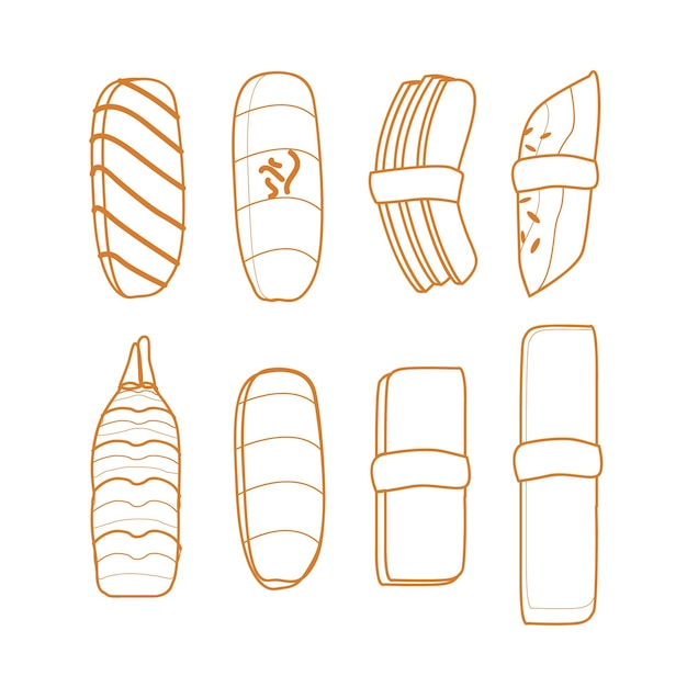 Japanese sushi food collection line art style drawing