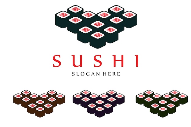 Японский вектор логотипа суши с разнообразным дизайном фона из мяса морепродуктов, подходящим для наклеек, трафаретной печати, баннеров, флаеров, компаний