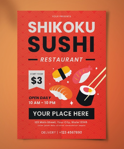 Vector japanese sushi restaurant flyer template