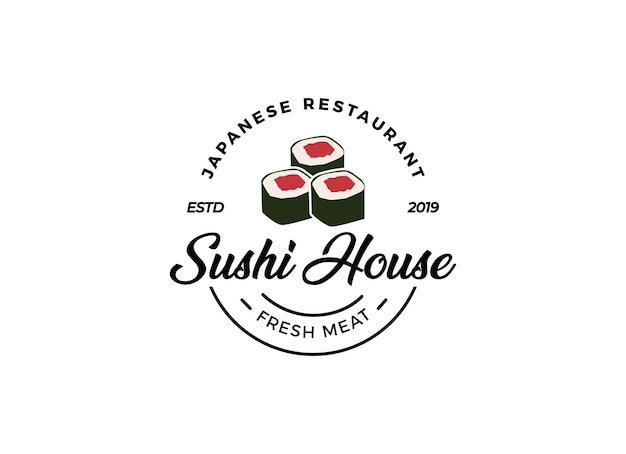 Japanese Sushi Restaurant Logo Design Template.