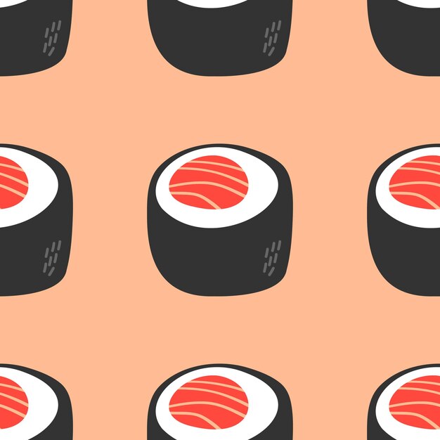 Japanese sushi roll pattern in hand drawn style. Asian food for restaurants menu