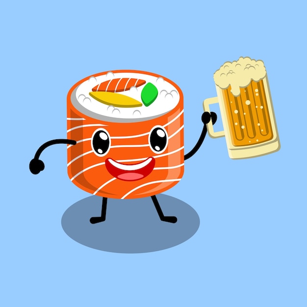 Vector japanese sushi roll take beer vector