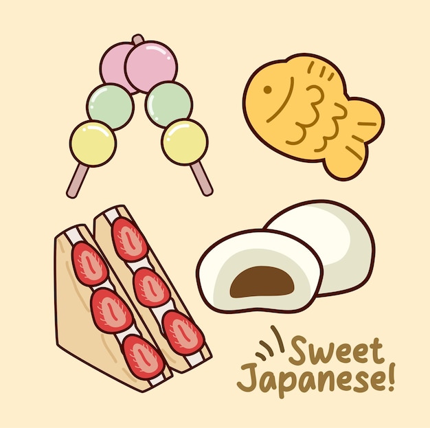 Vettore illustrazione vettoriale di snack dolci giapponesi buona per doodles e altre risorse grafiche