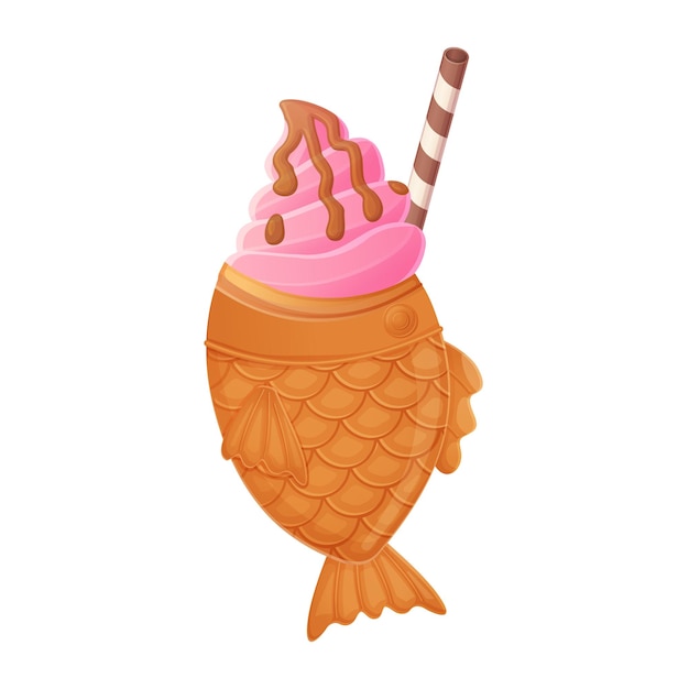 Vector japanese taiyaki ice cream. asian food illustration isolated on white background in cartoon style