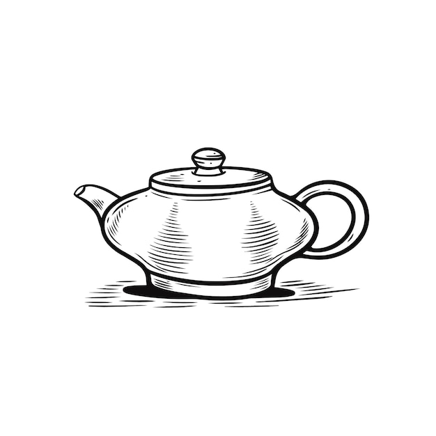 Japanese tea pot black color outline engraving style vector art.