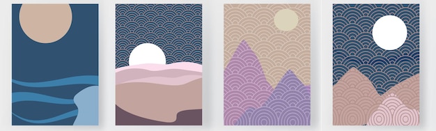 Modello giapponese moderno minimal art vector set carta geometrica sfondo setabstract cover design