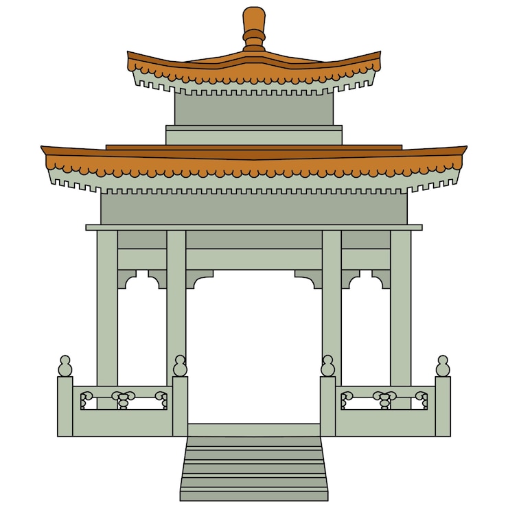 Vector japanese temple or chinese gazebo in linear style