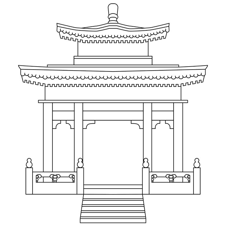Vector japanese temple or chinese gazebo in linear style