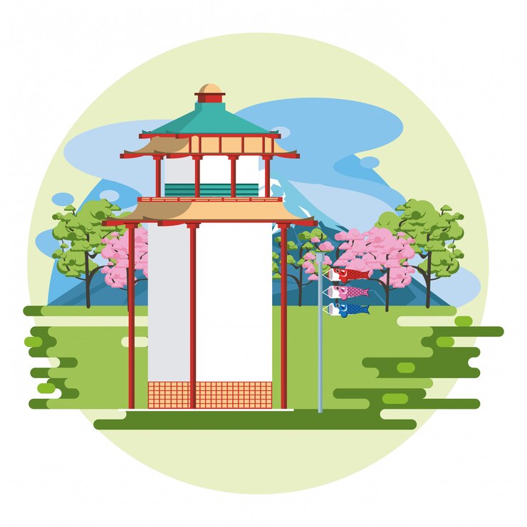 Vector 自然の中の日本の寺院