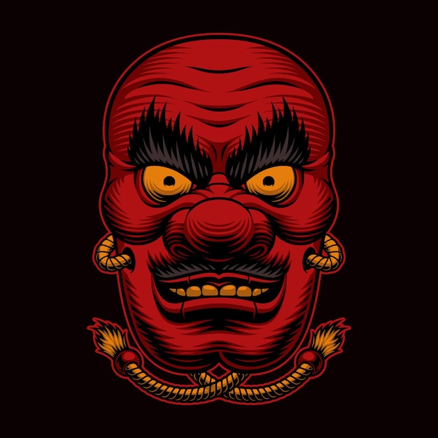 Japanese Tengu mask illustration on black