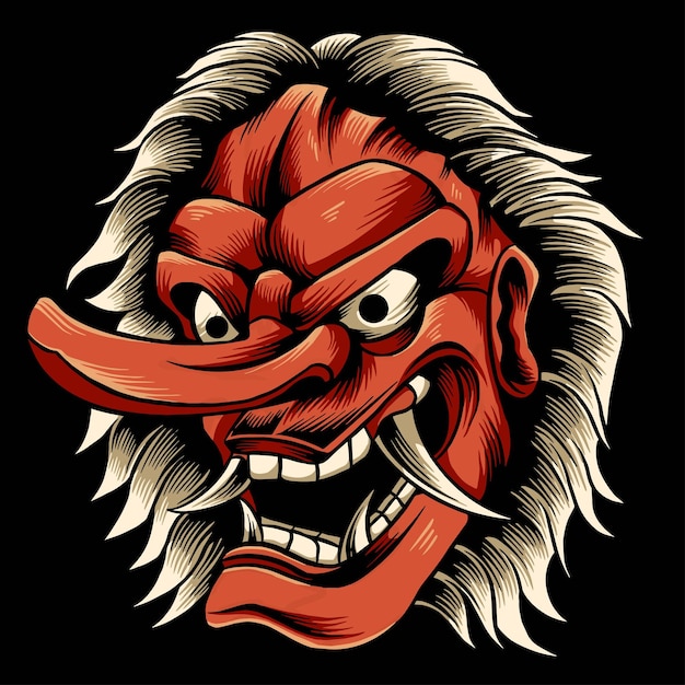 Japanese tengu mask vector illustration on a black background